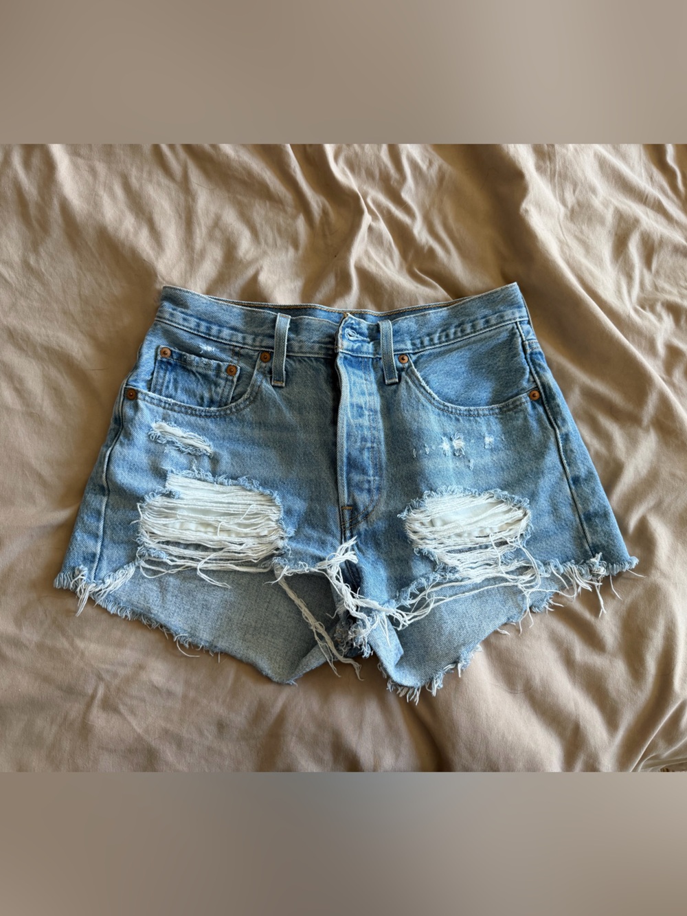 Levi's Light Blue Ripped Denim Shorts